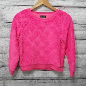 Girls Pink Fluffy Hearts Sweater Size 10/12